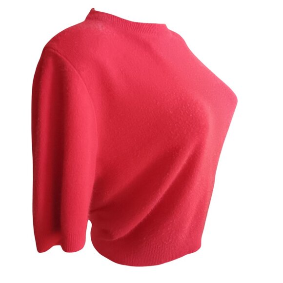 Vintage Medium Women's Sweater 1960's Cropped Red Acrylic T-shirt Sock Hop - Picture 3 of 6
